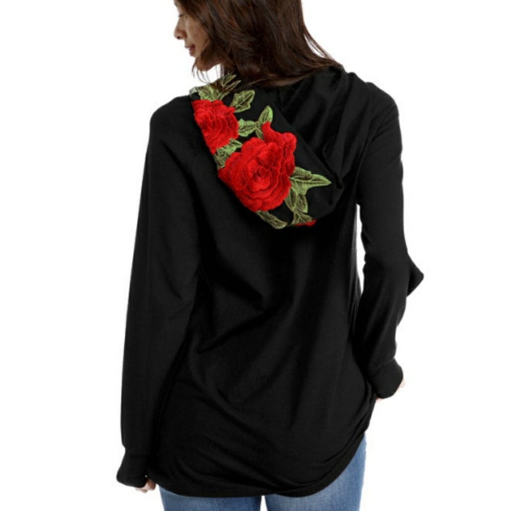 Rose Embroidered Pullover Hoodie